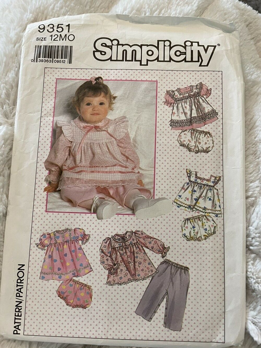 SIMPLICITY PATTERN 9351 ~ TODDLER DRESS TOP PANTS ~ SIZE 12months 1989 Cut